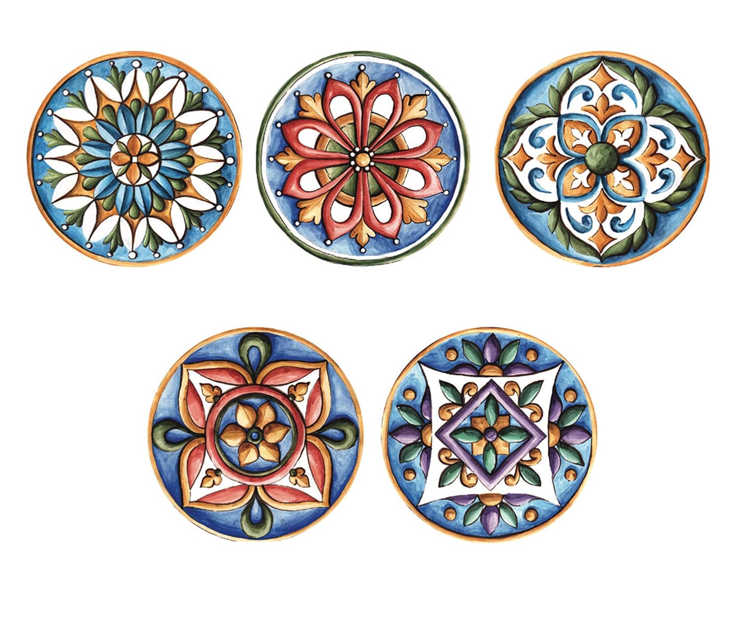Real Art | Block Decor | Wall Hanging Plate 7" | 5 Pcs | Fine Bone China | Gift Packing